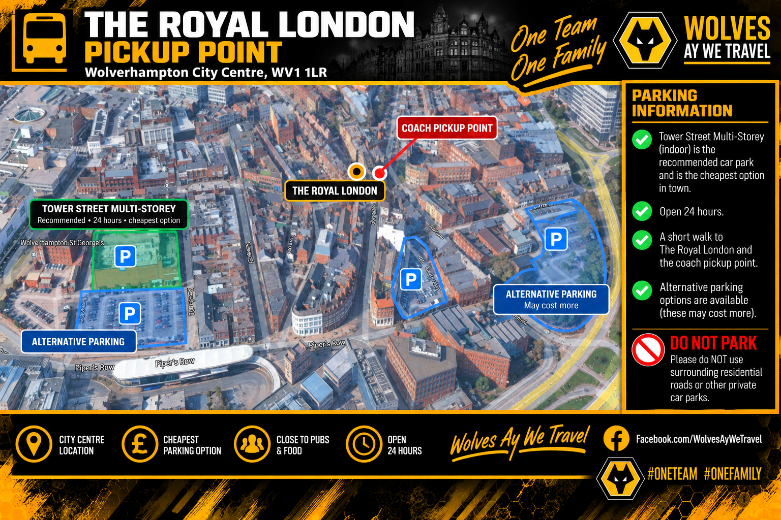 The Royal London pickup and nearby parking map